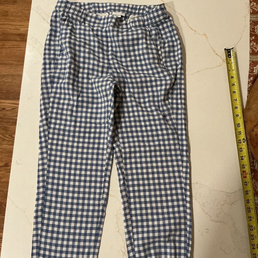 J. Jill Linen Blend Checkered Cropped Pants Sz M Elastic Waist
